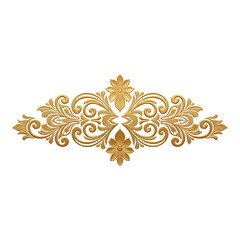 Golden floral ornament isolated on transparent background for design element use