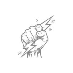 Clenched Fist Holding a Lightning Bolt Symbolizing Power and Energy Symbol Ilustration