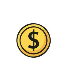 Cartoonish Gold Coin with Black Outline and Dollar Sign Illustration