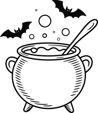 black cauldron with bats and bubbles clip art preview