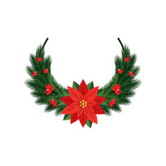 Christmas Wreath with Poinsettia and Pine Branches – Festive Holiday Decoration Isolated on White