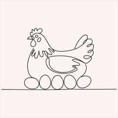 Elegant one line art of a nesting chicken with eggs, a symbol of motherhood and new life