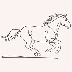 A graceful horse galloping in a continuous single line drawing, minimalist equestrian vector art