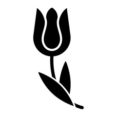 Obraz premium Black and white vector icon of a single tulip flower representing nature, beauty, floral design, growth, spring season, garden plant, and botanical illustration concept isolated on white background.