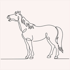 Continuous one line drawing of a neighing horse, minimalist modern equestrian art style