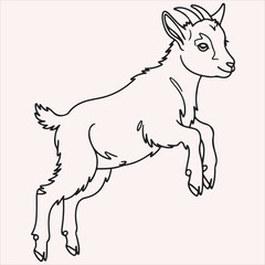 Playful Young Goat Leaping Vector Outline Illustration for Animal-Themed Graphics and Kids' Designs