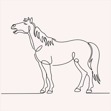 Continuous one line drawing of a neighing horse, minimalist modern equestrian art style