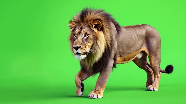lion walking isolated on green screen vfx projects, background video