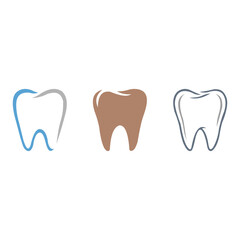 Creative design three stylized teeth icons, one blue, one brown, one outlined