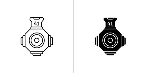 Two icons of a universal joint, one in outline and one in solid black