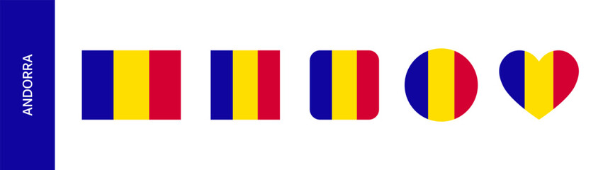 Collection set featuring blue yellow red vertical stripes without central design. Vector bundle for Pyrenean, mountain principality, European micro-state, and civil usage themes