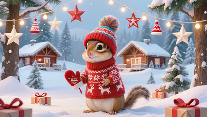 Christmas Chipmunk in Sweater | Cute Festive Animal Illustration