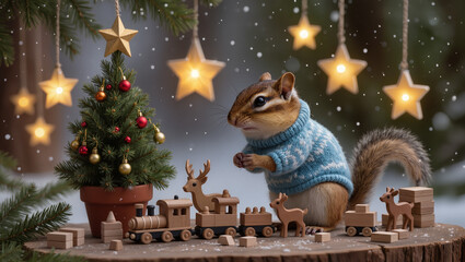 Christmas Chipmunk in Sweater | Cute Festive Animal Illustration