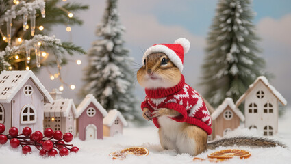 Chipmunk in Sweater | Cute Festive Animal Illustration