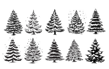 Fototapeta premium Christmas black trees set on white 