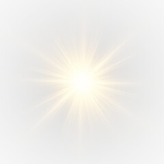 Sun glare flares with a glowing burst of starlight and bright rays.