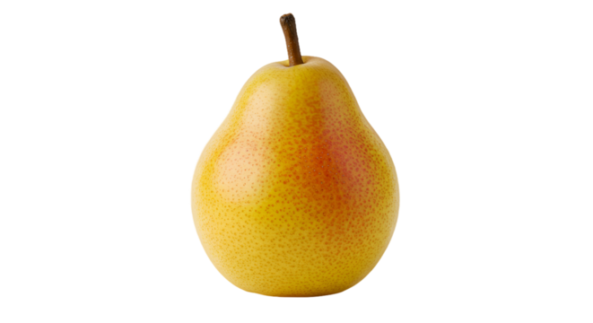 Ripe Yellow Pear with a Red Blush, Standing Prominently Against a Dark Background