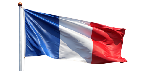 French flag waving on white transparent background