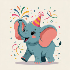 Obraz premium Adorable Elephant Blowing Party Horns Vector Illustration