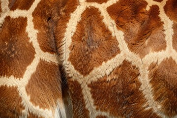 Giraffe skin texture reveals beautiful coat patterns, showcasing nature's artistry