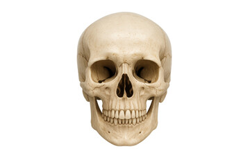 Fototapeta premium Human skull representing death and mortality, skeleton anatomy displaying bone structure on transparent background