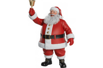 Santa claus ringing bell isolated on white isolated on transparent background