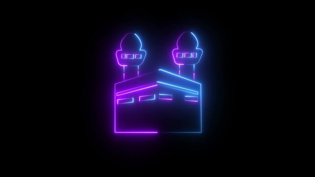 Glowing neon Kaaba icon isolated on black background. Islamic Kaaba Mecca Icon.4k motion graphic video animation .