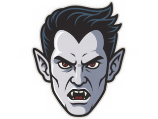 Stylized cartoon vampire head with fangs and spiky hair for halloween and gothic themes