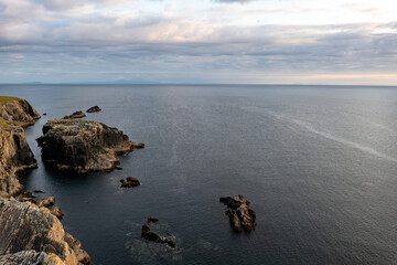 Aerial view of the coast at Malin Beg at the Napoleonic Signal Tower - County Donegal, Ireland