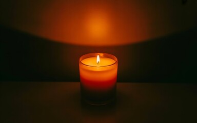 Warm candle glowing softly creates a peaceful atmosphere, perfect for relaxation and meditation, adding a touch of cozy comfort to any home setting this autumn