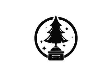 Elegant Christmas tree on pedestal with sparkling stars black and white design
