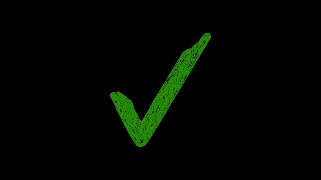 Write or wrong Grung check mark stop motion animation video with alpha channel. hand-painted animation on a black background