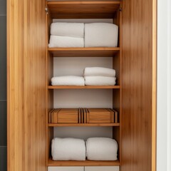 Wooden Shelves with White Towels, Organization ,Storage
