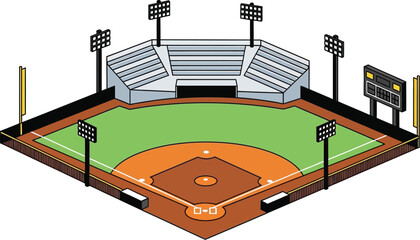 Vibrant isometric view of a baseball stadium, ready for game day.