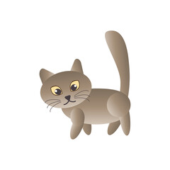 This vector illustration depicts a cute and playful cartoon cat standing and looking forward. The design is simple and understated, with a flat, minimalist aesthetic and a soft beige and brown color p
