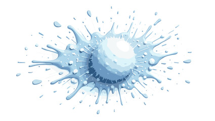 Icy snowball splatter on wall with detailed water drops and cold reflections on clean white surface, concept of energy and purity