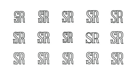 A striking graphic design featuring the letters SR in a distressed, vintage font, repeated in a grid pattern against a stark black background, evoking a sense of retro branding and timeless style.