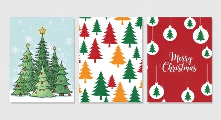 Set of christmas tree cards for holiday season celebration