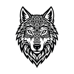 Fototapeta premium Intricate Tribal Wolf Head Design Featuring Ornate Patterns and Bold Lines