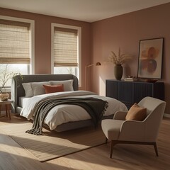 A Contemporary Bedroom of Beige Comfort and Golden Accents, Where Minimal Glam Meets Serene Morning Warmth.