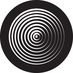 Black circular spiral abstract shape optical illusion art collection, geometric concentric circle group, hypnotic vortex round pattern, minimal flat vector design element bundle