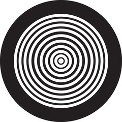 Black circular spiral abstract shape optical illusion art collection, geometric concentric circle group, hypnotic vortex round pattern, minimal flat vector design element bundle