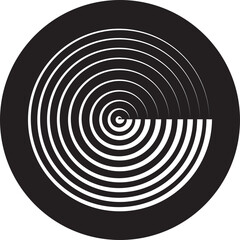 Black circular spiral abstract shape optical illusion art collection, geometric concentric circle group, hypnotic vortex round pattern, minimal flat vector design element bundle