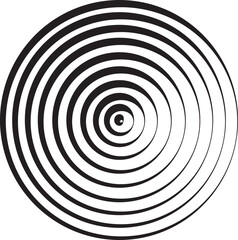 Black circular spiral abstract shape optical illusion line art collection, geometric concentric circle group, hypnotic vortex round pattern, minimal vector design element bundle