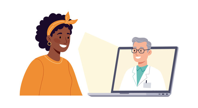 Woman having a telehealth appointment with a doctor on a laptop.