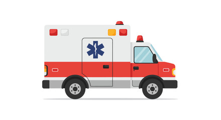 Illustration of an ambulance with red and white color scheme. © Enggin