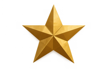 Golden five-pointed star symbolizing success, quality, achievement, award, and excellence on a transparent background