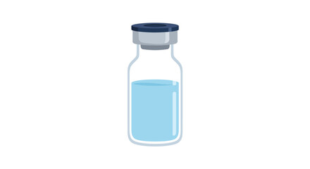 Illustration of a vial filled with blue liquid, sealed with a gray stopper and blue cap.
