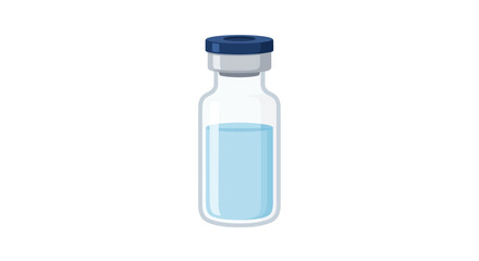 Illustration of a clear glass vial with a blue liquid and cap.