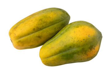 Fresh ripe yellow green papaya fruit Isolated on transparent background